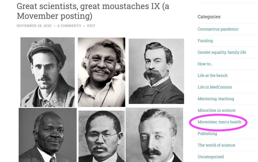Snapshot of the top of the new "Movember, Men's Health" posting category, with the category itself ringed in magenta.